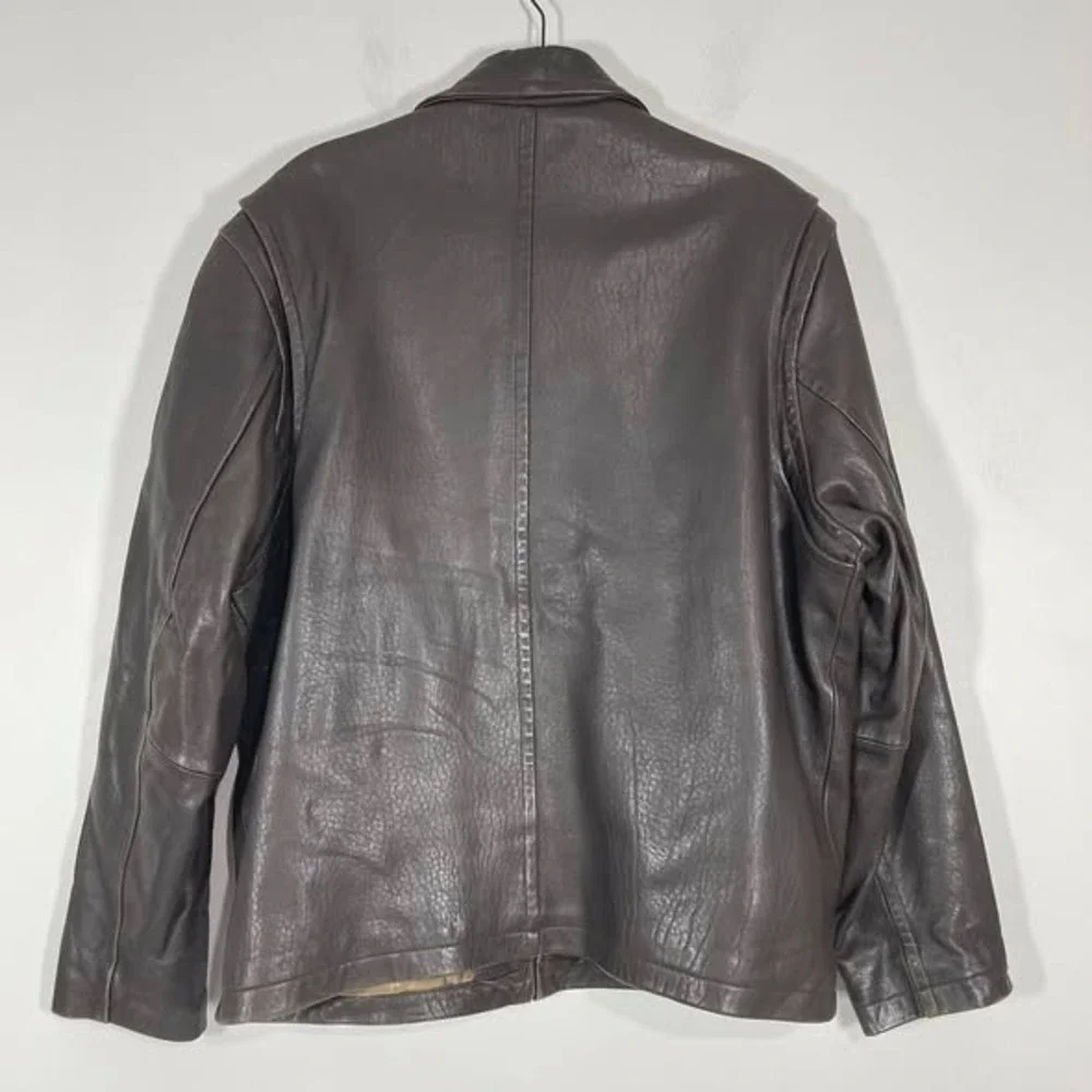 VTG Collezione Mens‎ Leather Jacket Dark Brown Full Zip 90s Biker Moto Grunge Lg